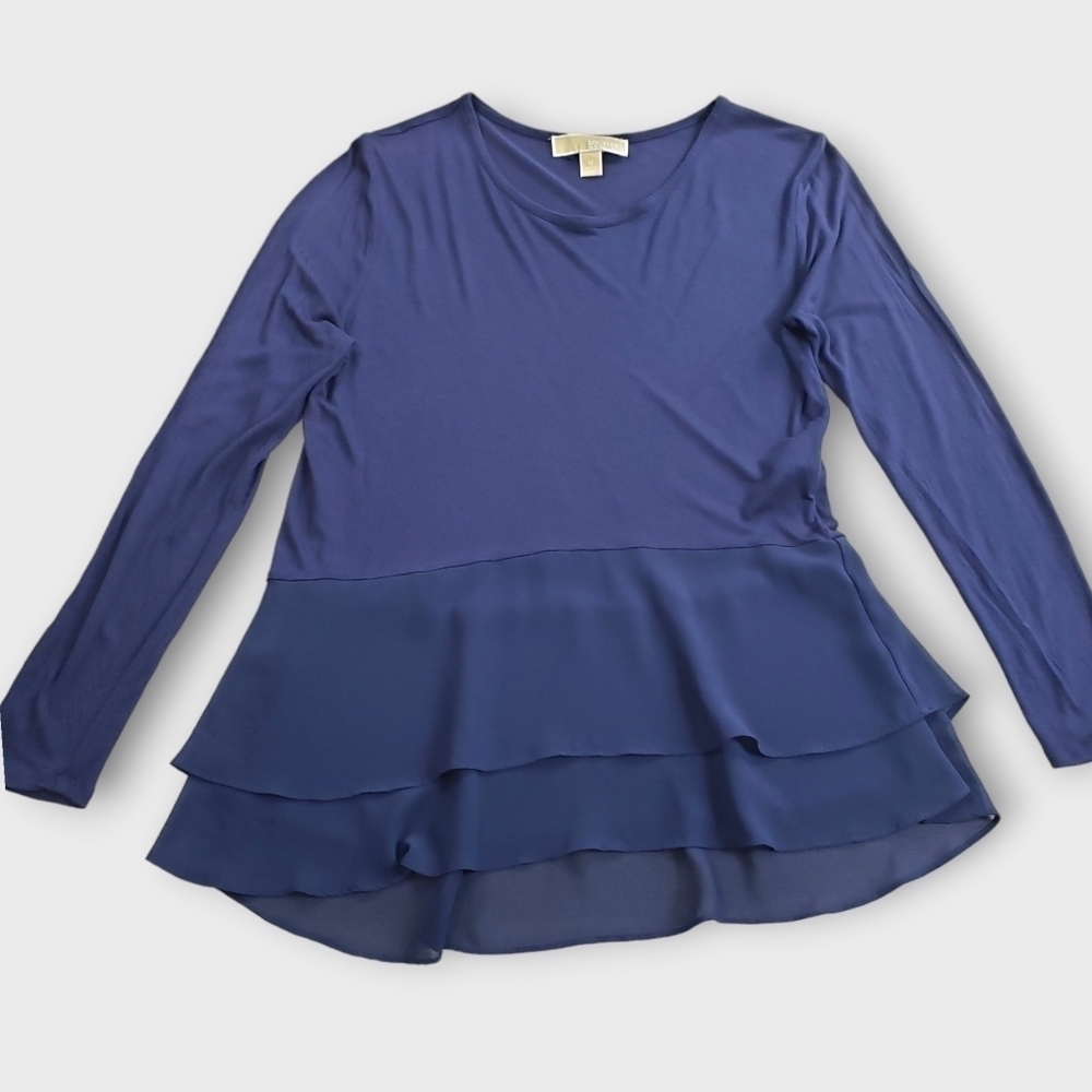 Michael Kors Navy Flutter Hem Layered Top Medium - Picture 5 of 11
